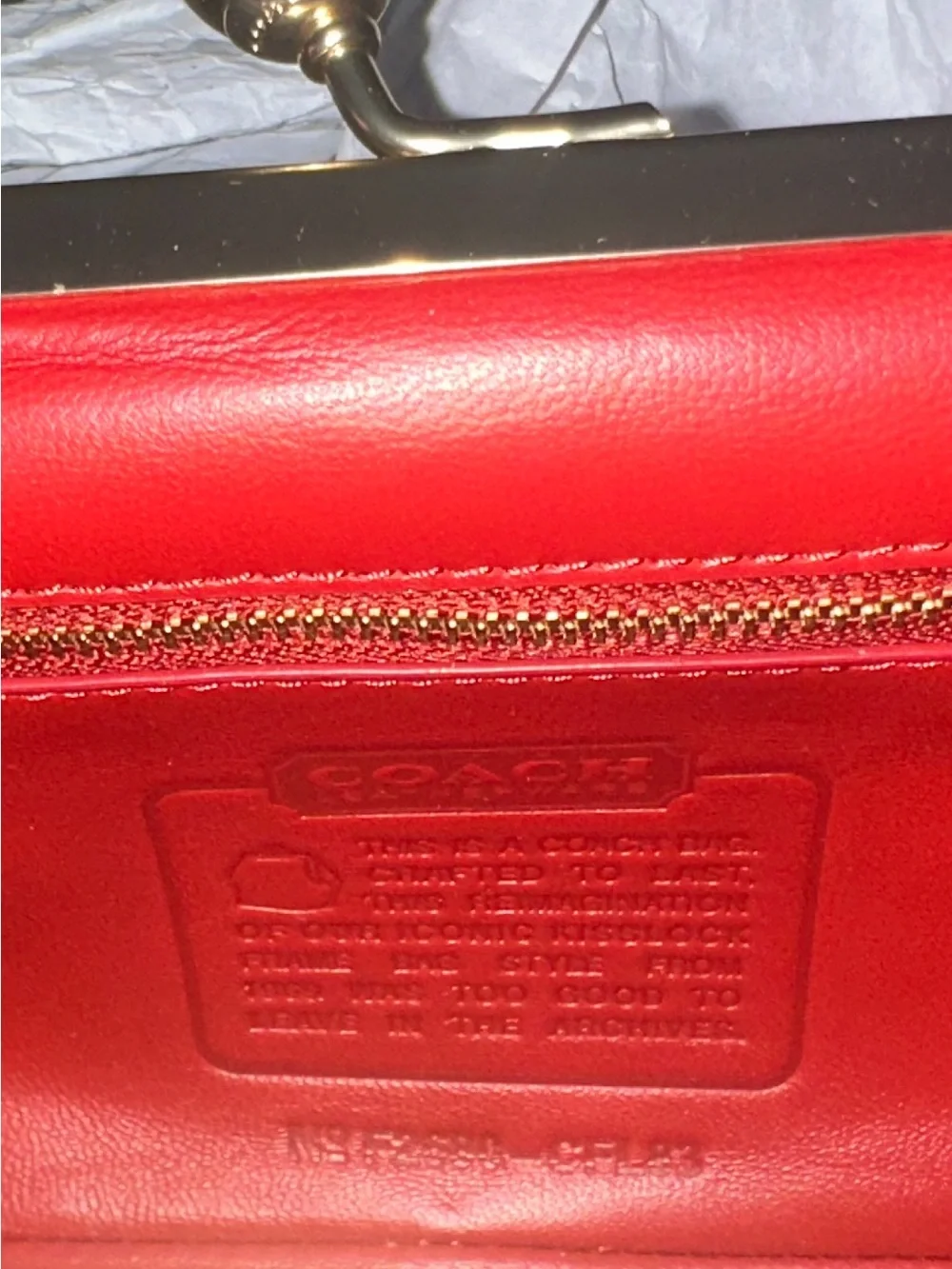 Coach Runway Kisslock 30 Frame Bag Sport Red Clutch Handbag with Gold Accent